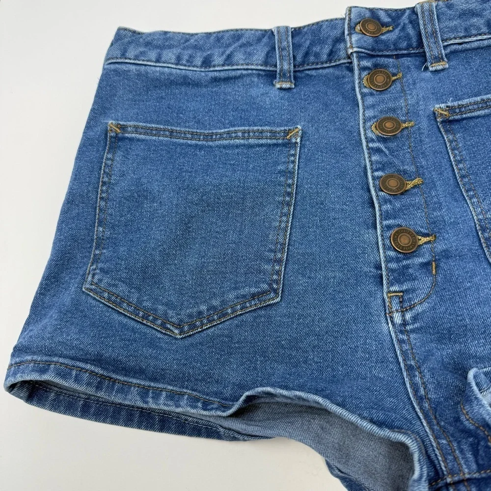 Free People Bridgette Button Front Denim Shorts 30 Long Western Festival Girly